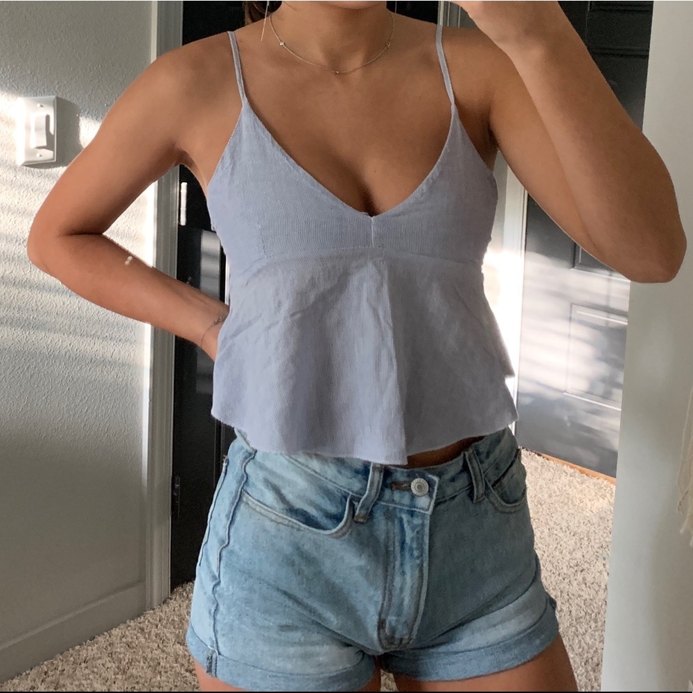 Brandy Melville Blue and White Striped Peplum Top